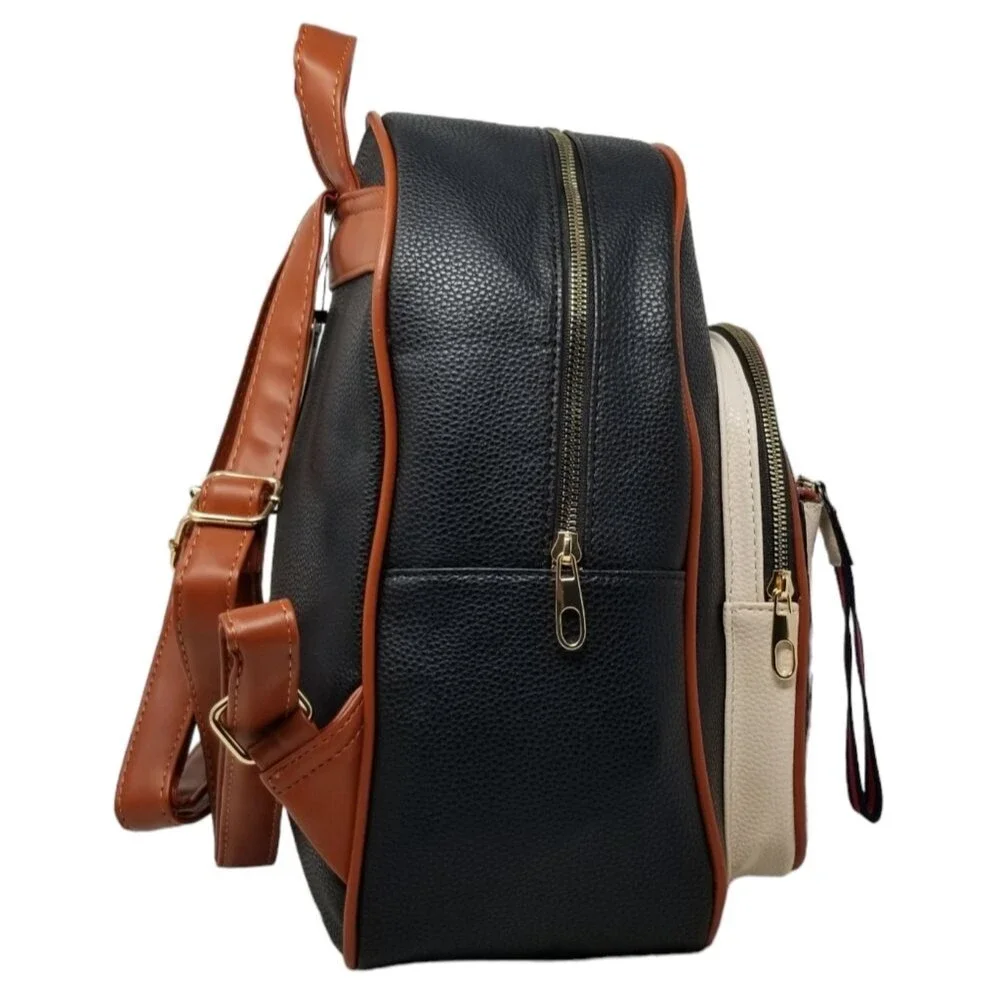 Large Color Block Black Backpack Purse
